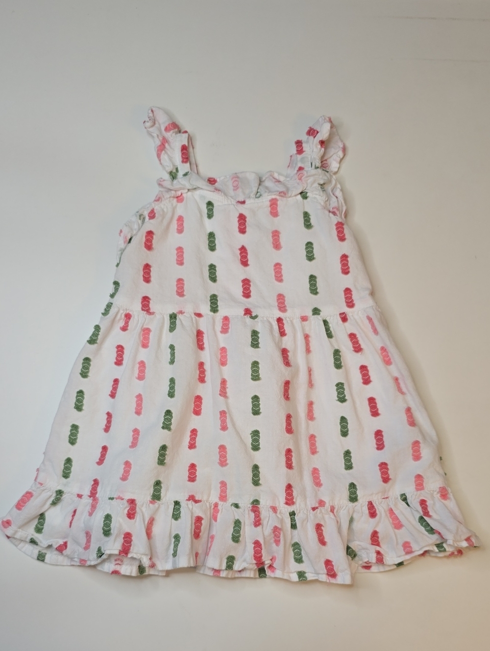 Janie and Jack White Dress with Pink and Green Swiss Dot Pattern